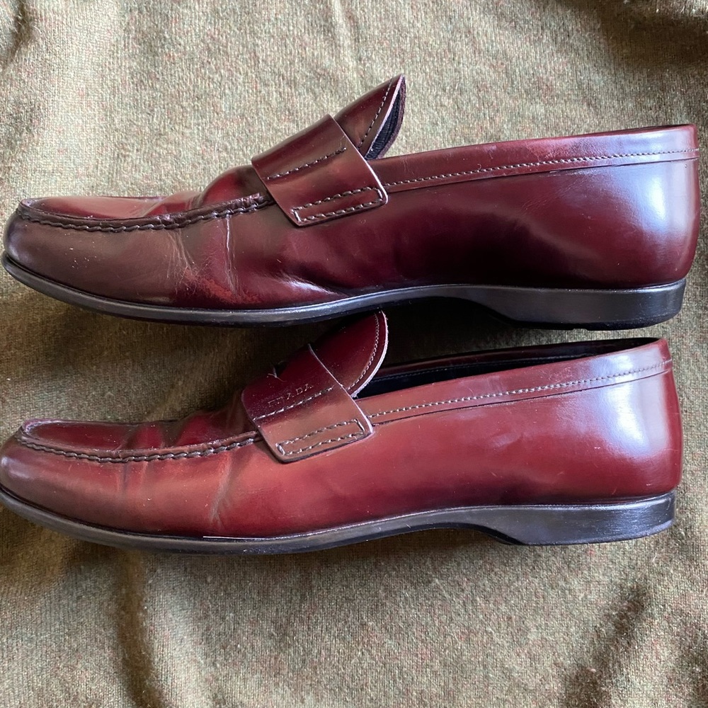 Prada Men's Burgundy Leather Penny Loafers